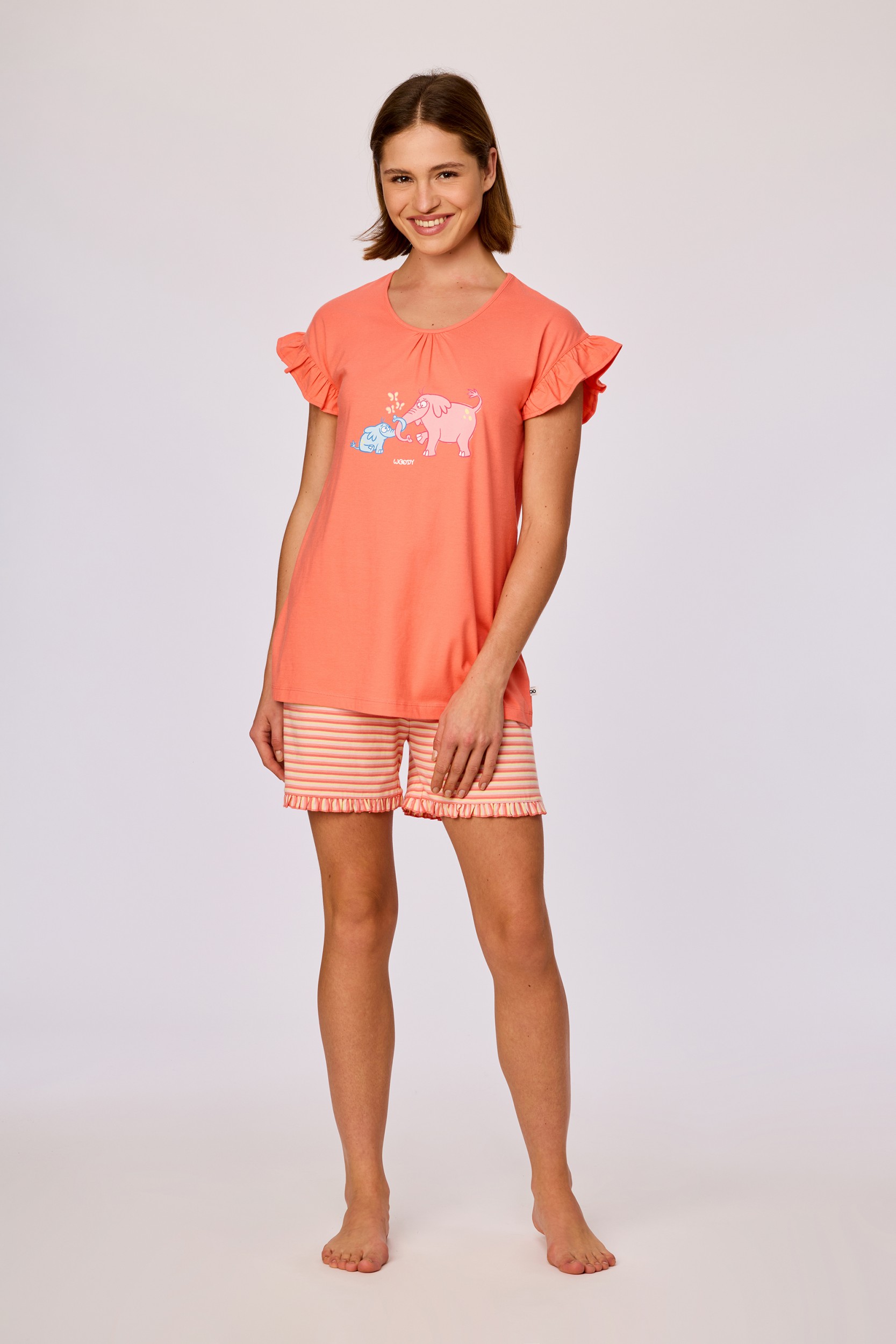 Oranje gestreepte pyjama van soepel katoen