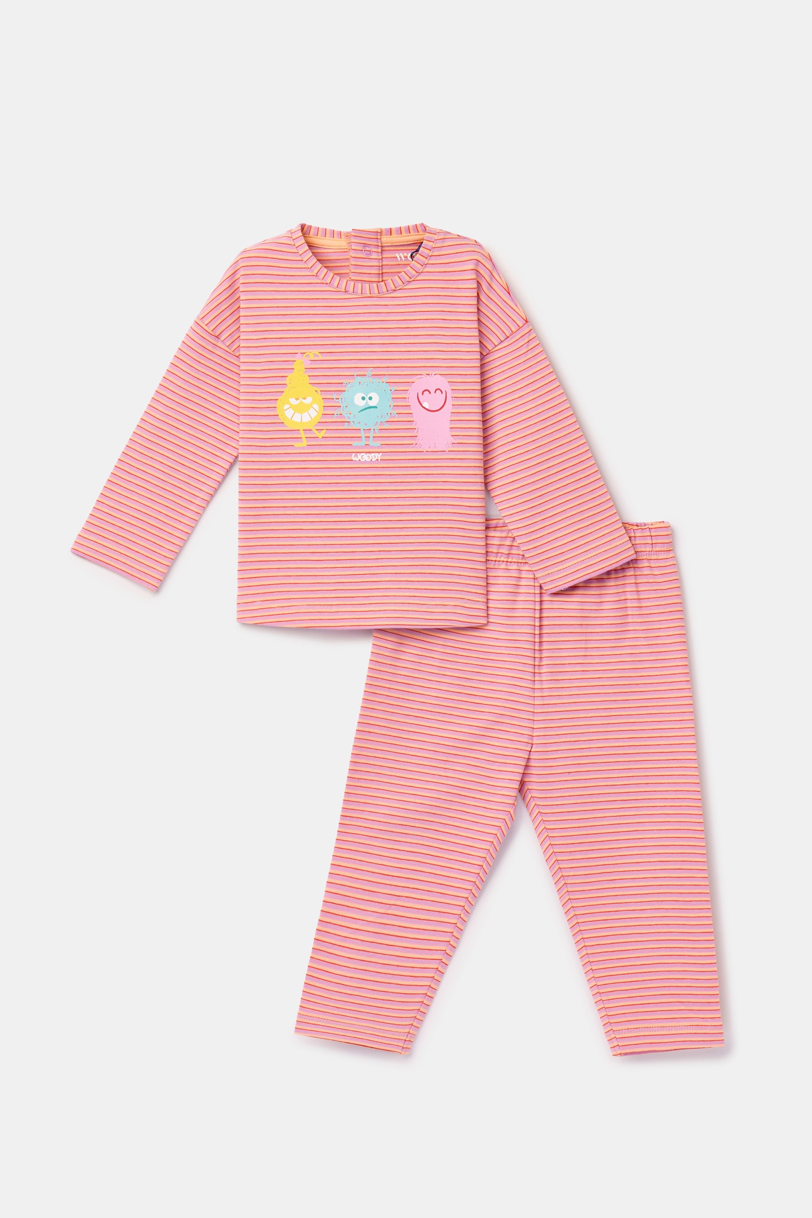 Oranje-roze gestreepte pyjama van katoen