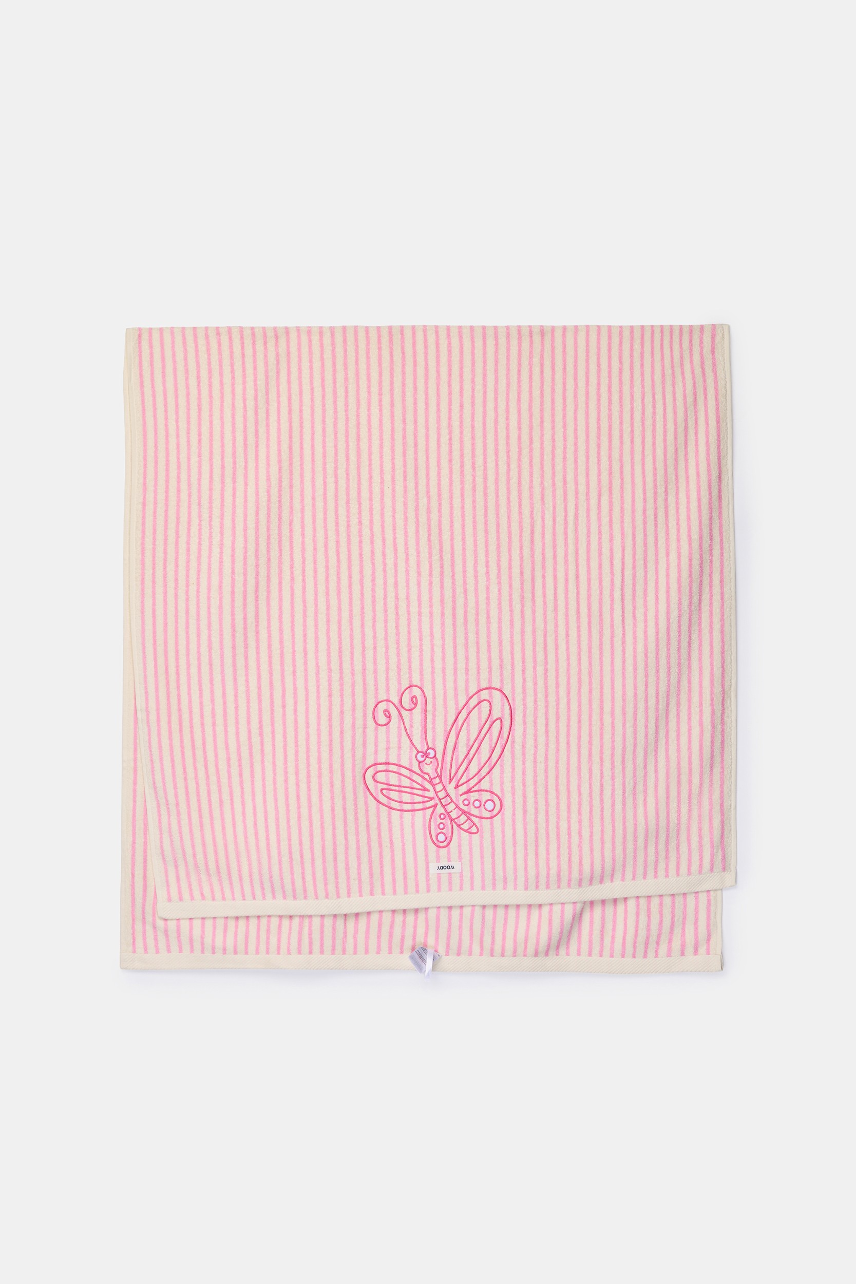 Roze-wit gestreepte handdoek van badstof