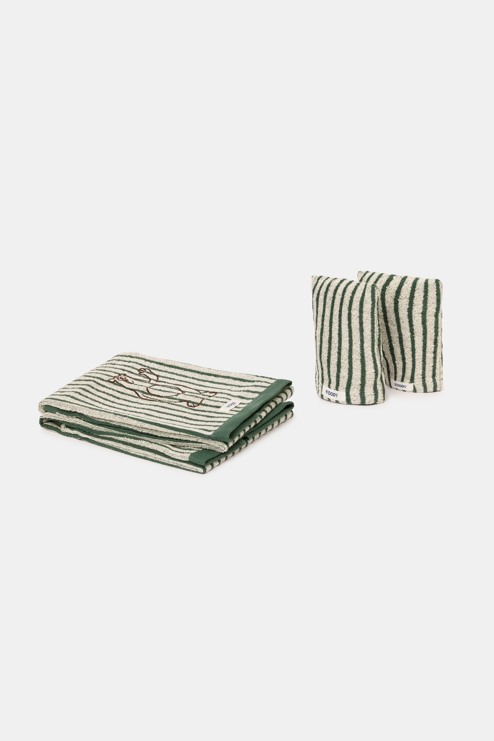 Set van 2 groene gestreepte handdoeken en 2 washandjes