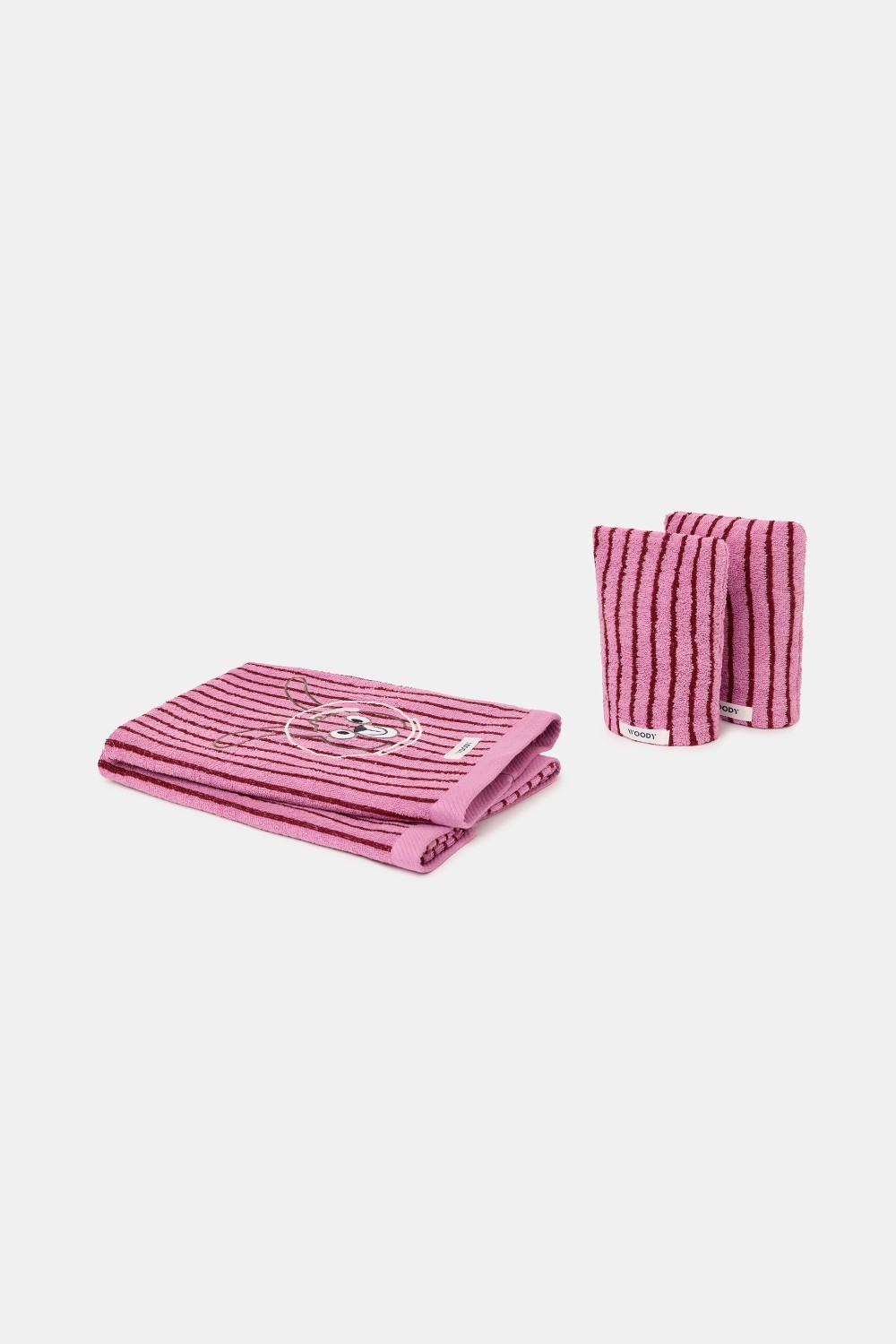 Set van 2 roze gestreepte handdoeken en 2 washandjes
